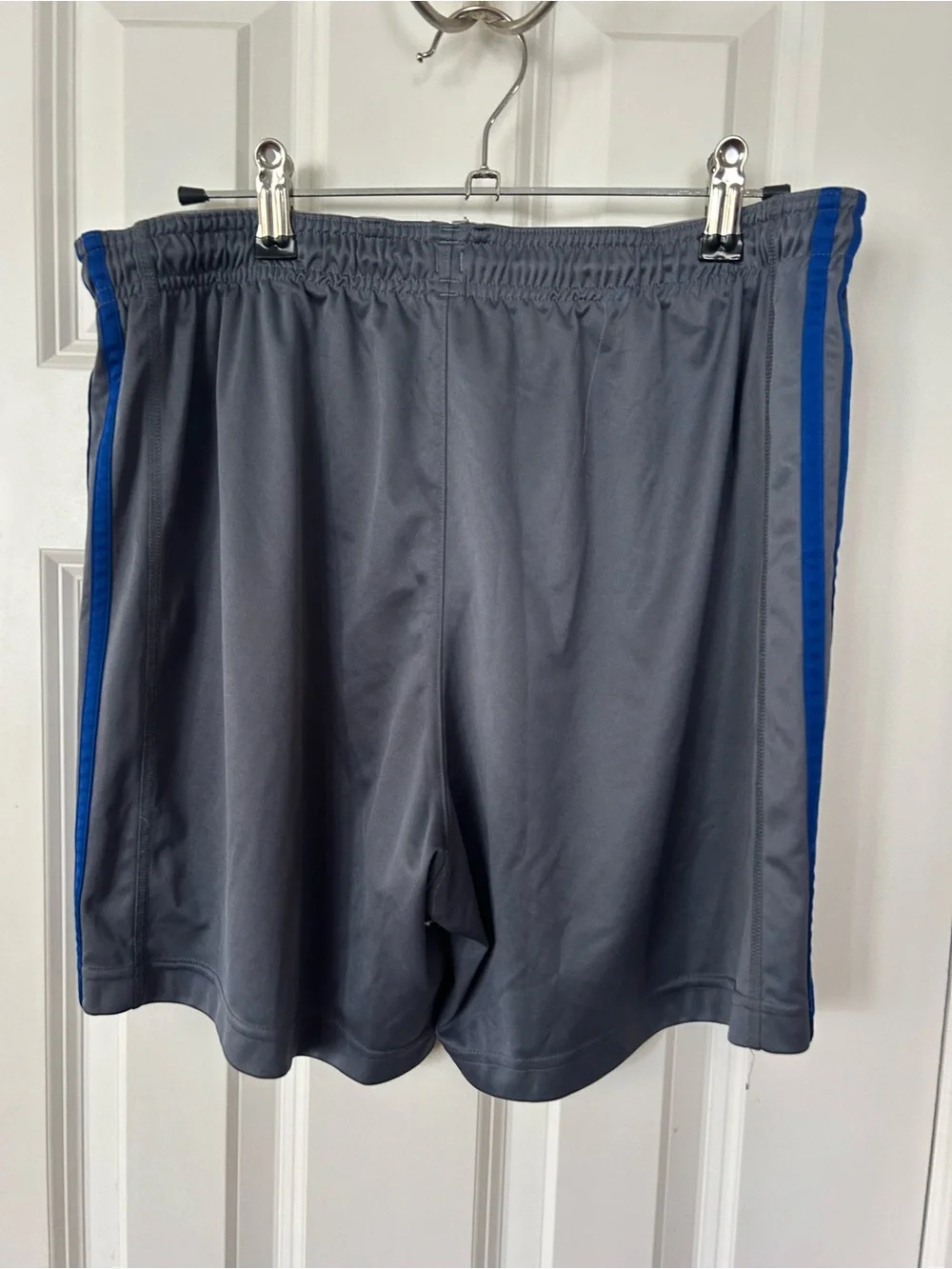 adidas Men’s Gray Athletic Shorts with Blue Side Stripes